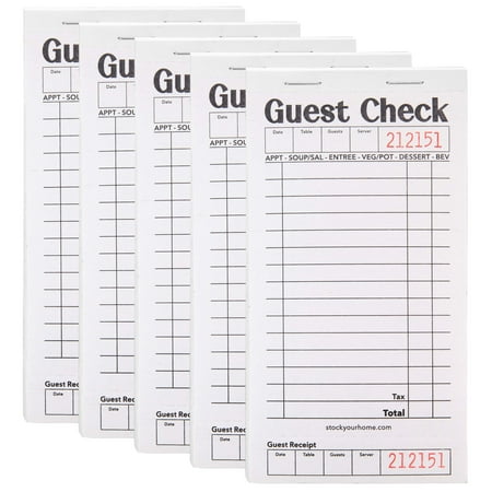 Stock Your Home Black+White Guest Check Books for Servers (5 Pack) Server Note Pads, Waiter Checkbook, Food Receipt Book, Restaurant Order Pad, Paper Checks, Waitress Accessories, 250 Total Tickets
