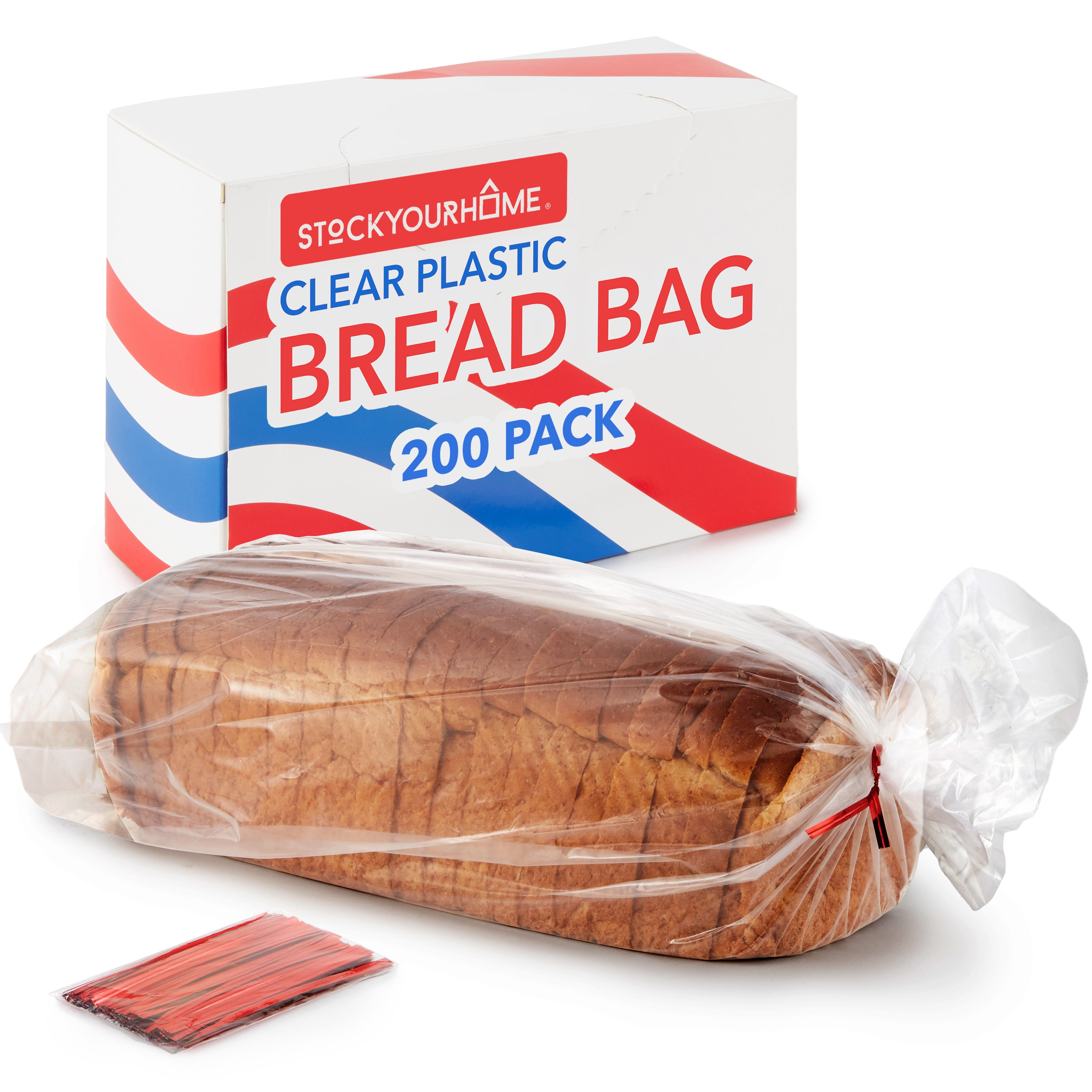 200 Pack Clear Plastic Bread Bags for Homemade Bread Adjustable and