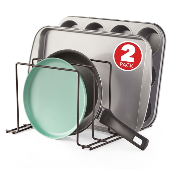 Open Box Stock Your Home Bronze (2 Pack) Steel Baking Pan Organizer Rack for Cabinet or Counter, Holder for Kitchen Cutting Boards, Pot Lids, or Cookie Sheets - Rust Proof Wire, Drying Storage