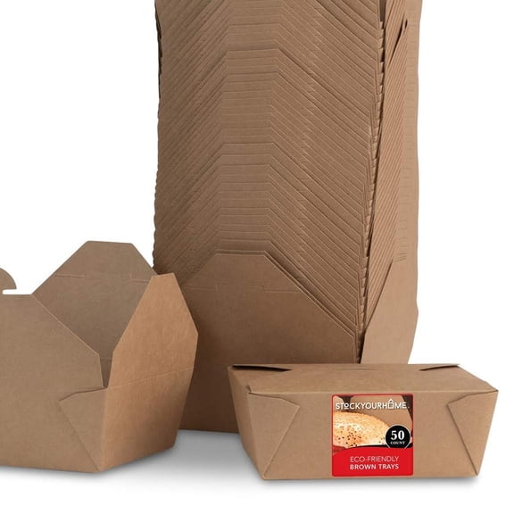 Take Out Food Containers Microwaveable Kraft Brown Take Out Boxes 45 oz (50 Pack) Leak and Grease Resistant Food Containers - Recyclable Lunch Box - To Go Containers