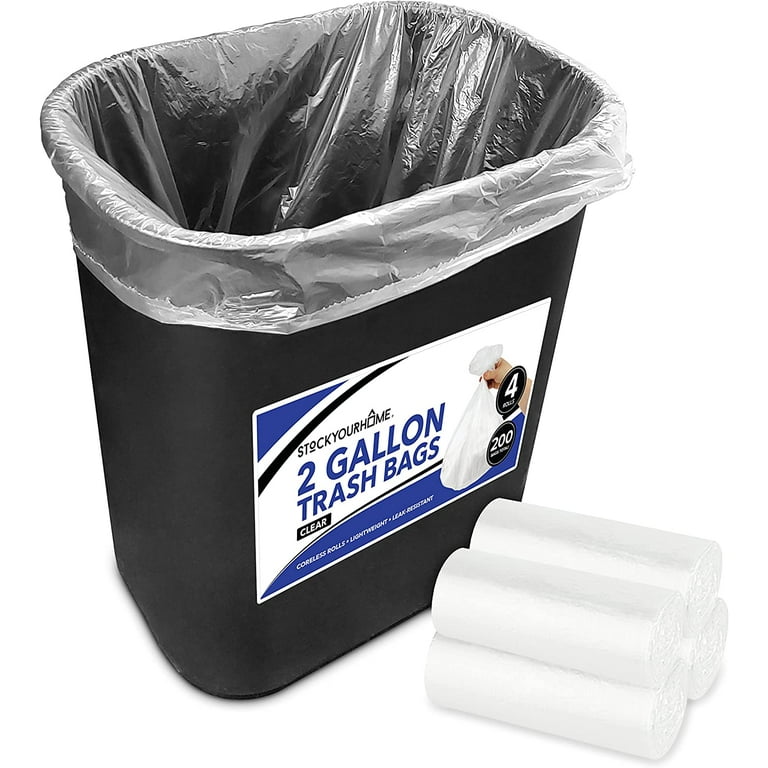 Stock Your Home Clear 2 Gallon Trash Bag (200 Pack) Un-Scented Small  Garbage Bags for Bathroom 