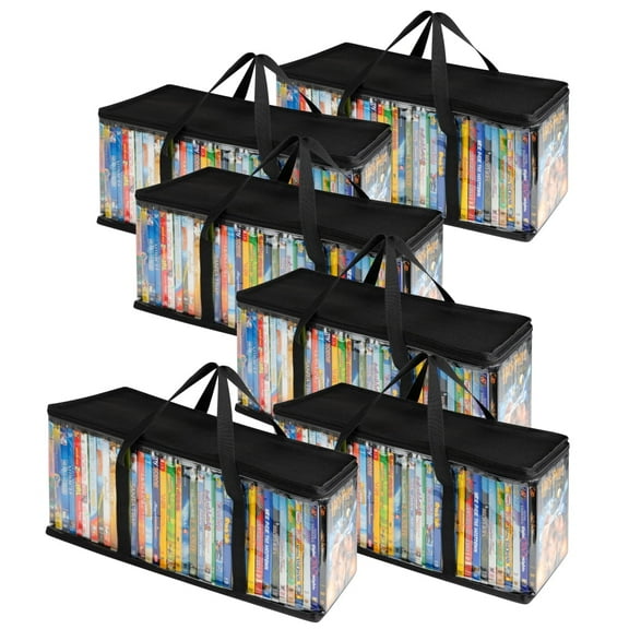 Stock Your Home Clear PVC DVD Storage Bags 6 Pack Holds 240 DVDs 7W x 9H Durable and Reusable