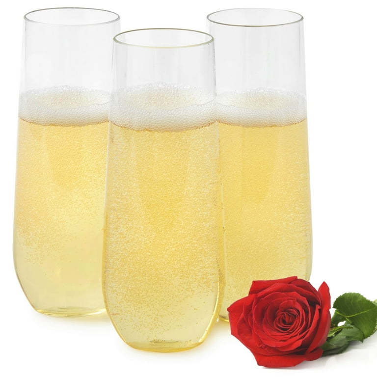 N9R 12+24 Pack Stemless Plastic Champagne Flutes+125Pcs Gold Plastic  Dinnerware Sets