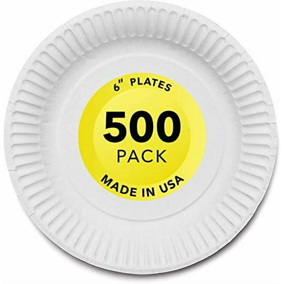 Stock Your Home 6-Inch Paper Plates Uncoated, Everyday Disposable Dessert Plates 6" Paper Plate Bulk, White, 500 Count