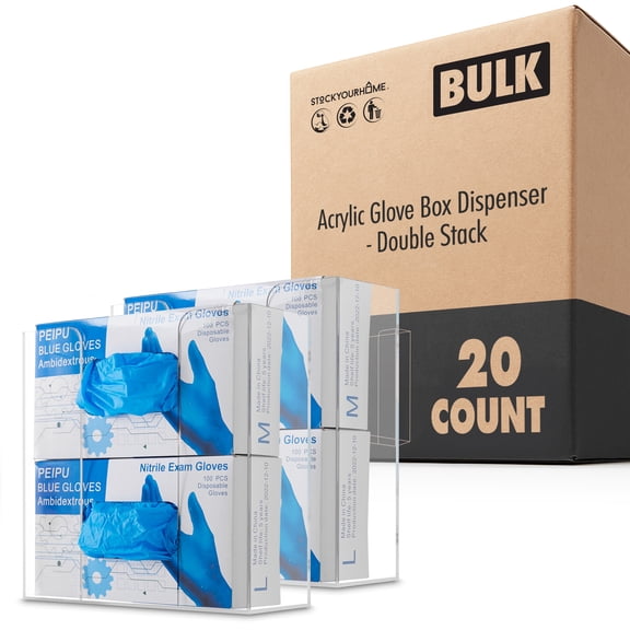 Stock Your Home Double Acrylic Glove Dispenser 20 Pack Tissue Box Shelf and Wall Mount Holder for Kitchen Closet Lab Exam Office