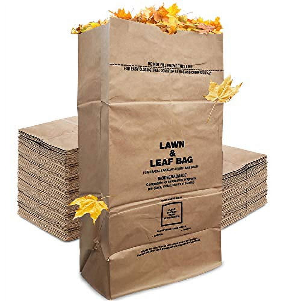Chuangdi 50 Pack 30 Gallon Leaf Paper Bags Heavy Duty Kraft Lawn Bags Brown  Paper Bags Large Yard Bags Trash Bags Refuse Bags for Home and Garden Fall