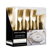 Stock Your Home Gold Plastic Cutlery Set - 160 Disposable Utensils - 80 Forks, 40 Spoons/Knives