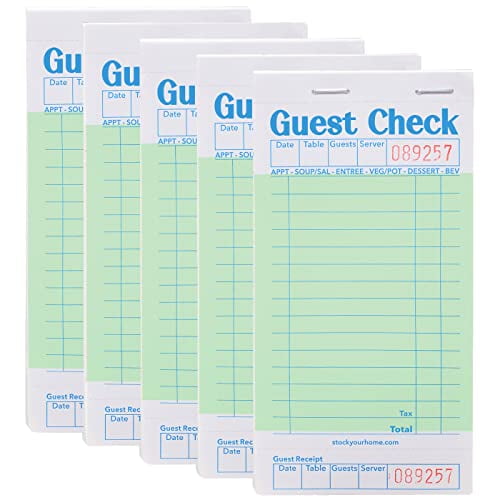 Stock Your Home Green Guest Check Books for Servers (5 Pack) Server