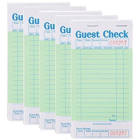 Stock Your Home Green Guest Check Books for Servers, 5 Pack