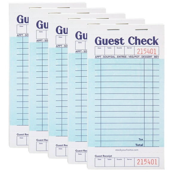 Stock Your Home Guest Check Books for Servers, Blue, 5 Pack