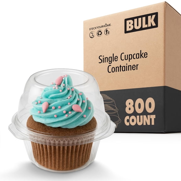 Stock Your Home Individual Plastic Cupcake Containers with Connected Airtight Dome Lid (800 Count), Clear Single Cupcake Container, BPA Free