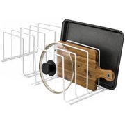 White (2 Pack) Steel Baking Pan Organizer Rack for Cabinet or Counter, Holder for Kitchen Cutting Boards, Pot Lids, or Cookie Sheets - Rust Proof Wire, Drying Storage - Stock Your Home