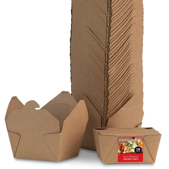 Stock Your Home Leakproof Take Out Boxes (50) | 30 oz Kraft Microwaveable Containers | Lunch, Party, Catering