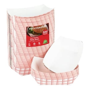 Stock Your Home Paper Food Boats (500 Pack) 1 lb Disposable Red & White Checkered Serving Trays for Concession Items, Nachos & Condiments