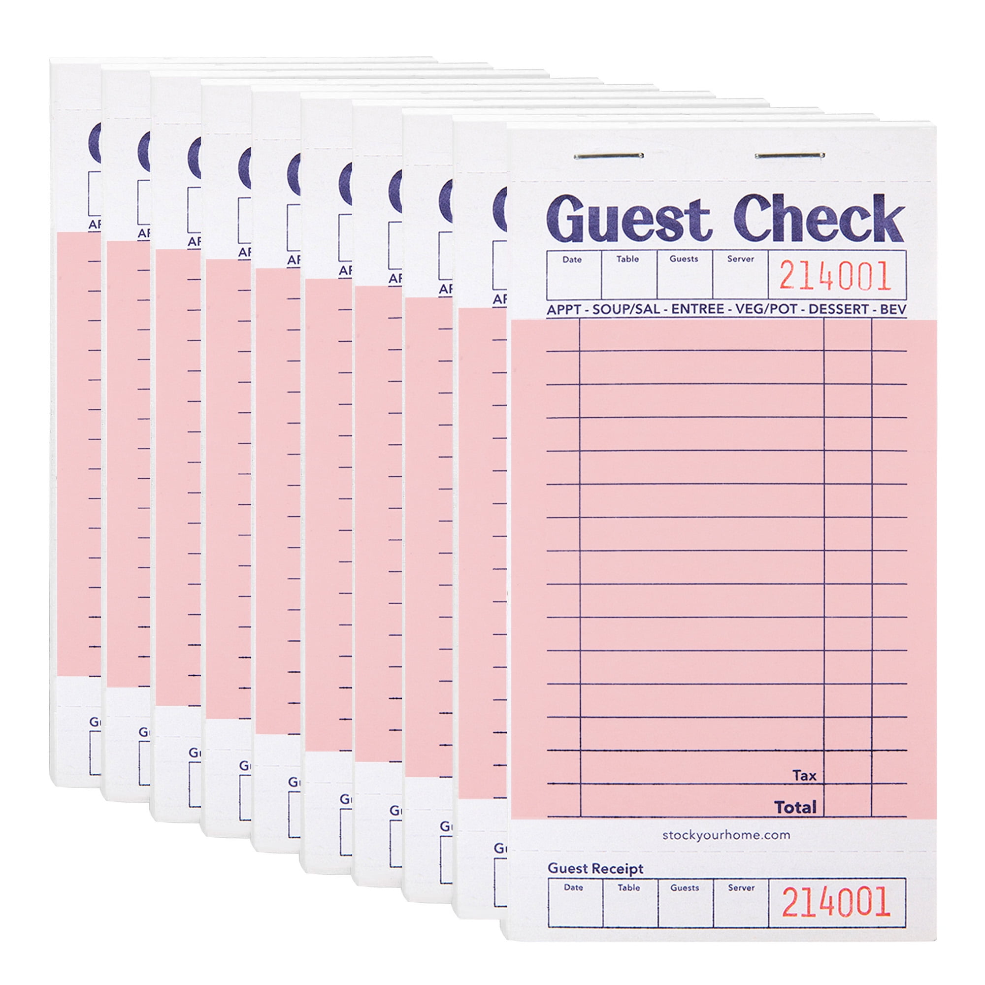 Stock Your Home Pink Guest Check Books for Servers (10 Pack) Server