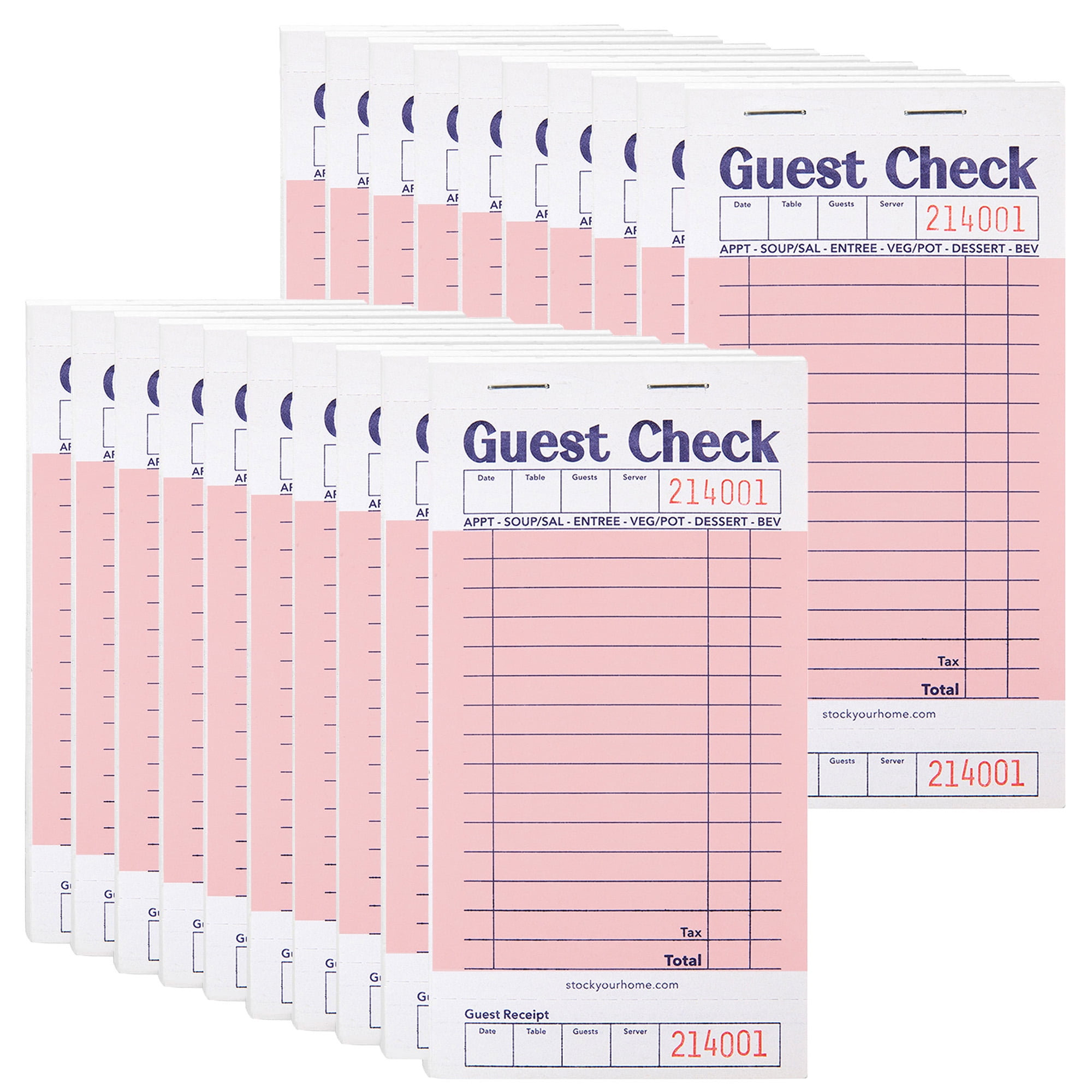 Stock Your Home Pink Guest Check Books for Servers (20 Pack) Server