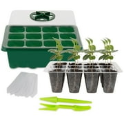 Seed Starter Kit 10 Pack 12 Cell 120 Total Seedling Plant Germination Tray for Gardening, Set with Garden Dome Lids, Base Seed Trays for Soil, Planting Hand Tools, Dibber, Widger, Plant Tags