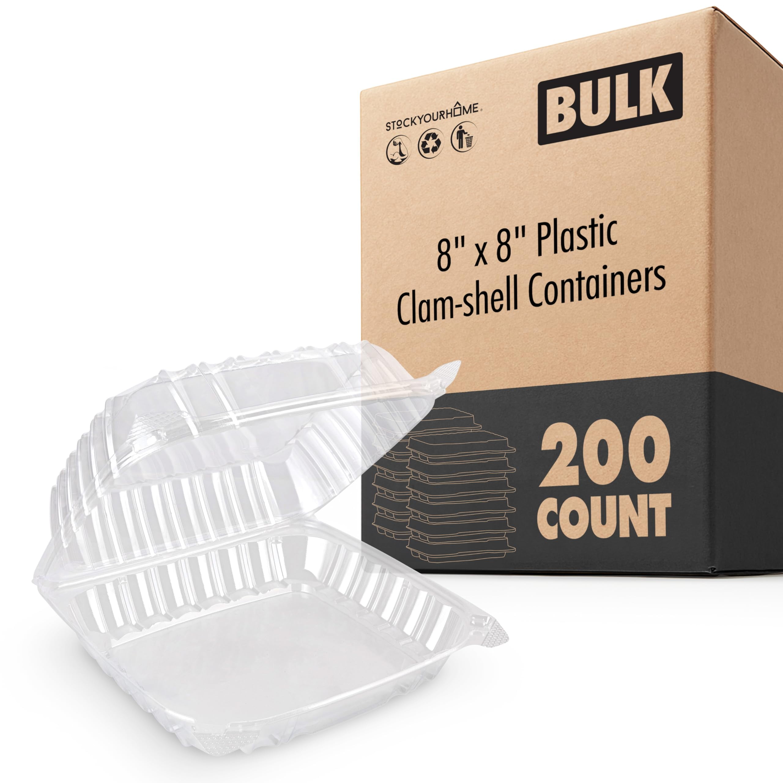 Stock Your Home Plastic 8 x 8 Inch Clamshell Takeout Tray (200 Count ...