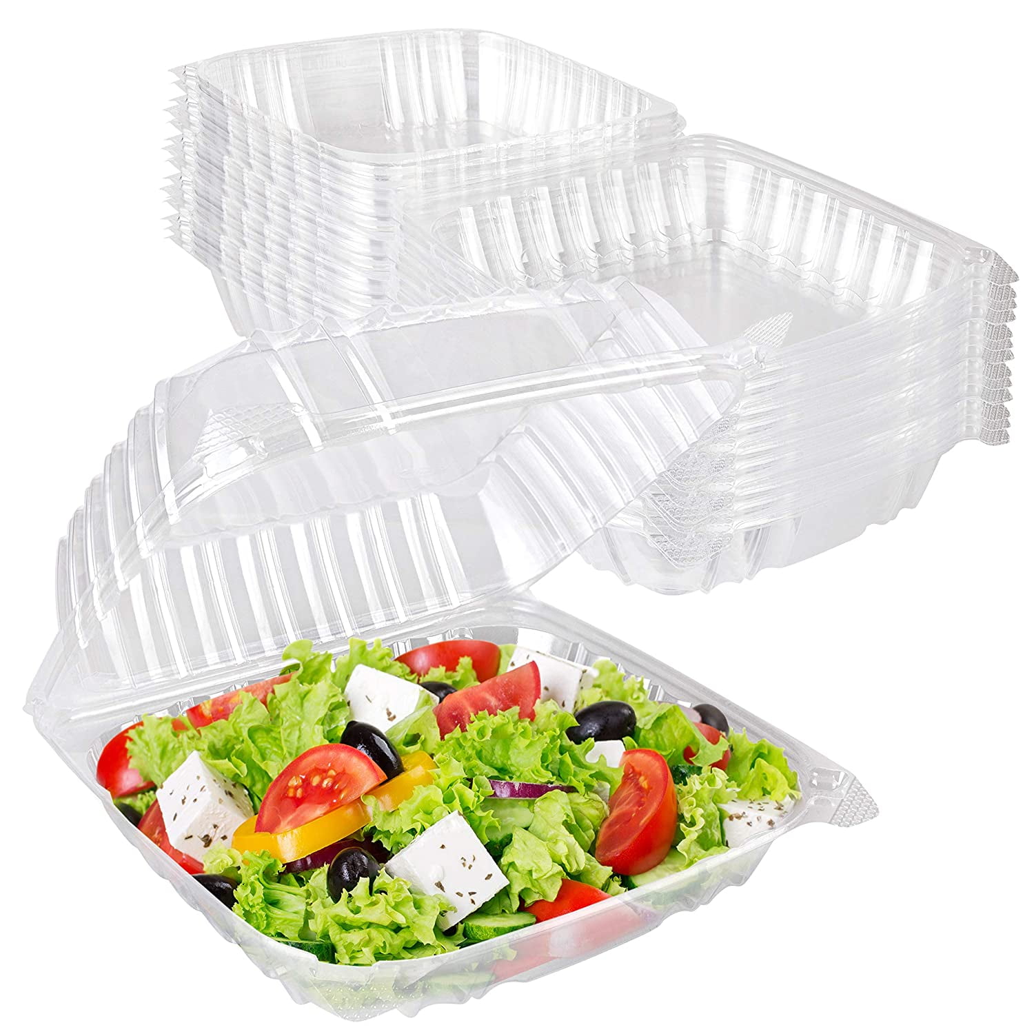 Stock Your Home Plastic 8 x 8 Inch Clamshell Takeout Tray (25 Count) Food Containers for Salads