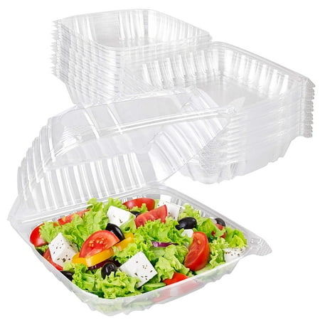Stock Your Home Plastic 8 x 8 Inch Clamshell Takeout Tray (25 Count) – Disposable Hinged Containers for Dessert, Salads, Pasta, Sandwiches & More