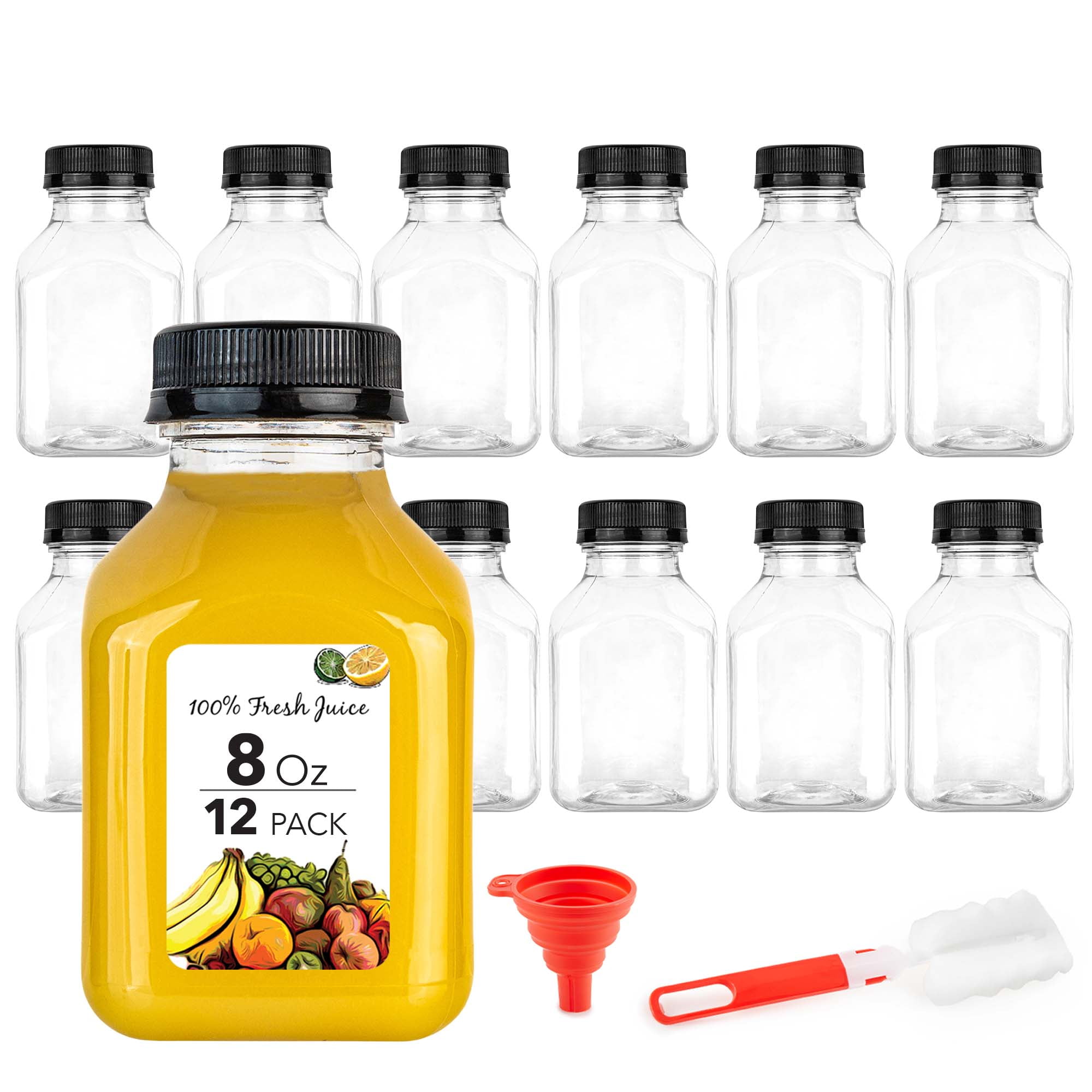 Stock Your Home Plastic Juice Bottles 8 Oz with Lids, Juice Drink  Containers with Caps, 8 oz Bottles with Caps, 12 Count