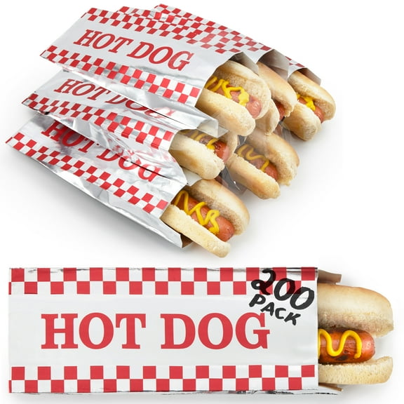 Stock Your Home Printed Foil Hot Dog Bag Red & Orange Design - 200 Count