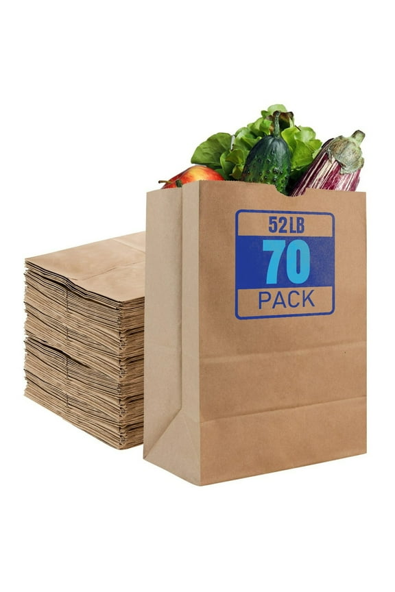 Reusable Eco Bags, Kraft Brown Paper, 70 Count