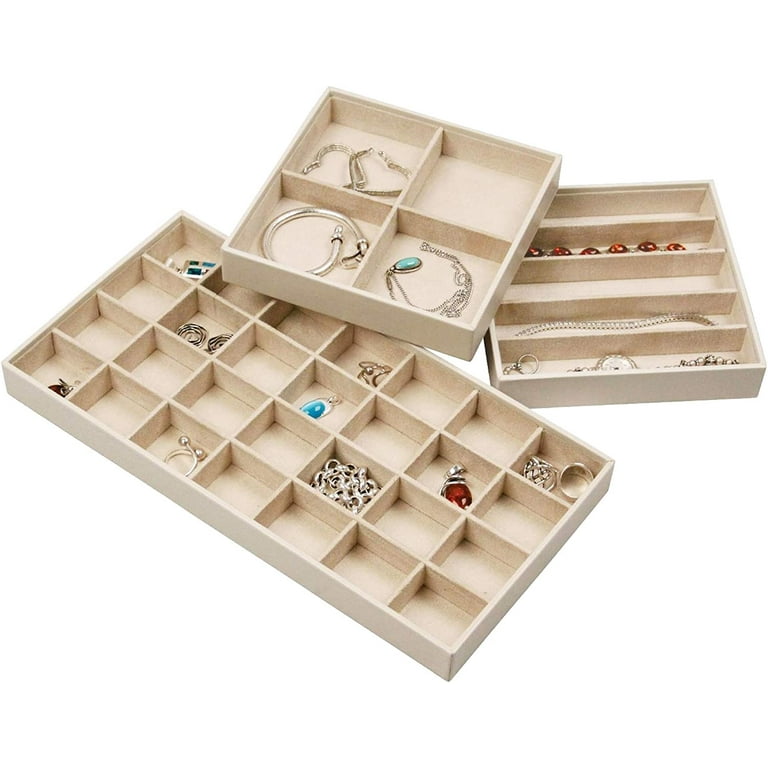 iFlower Jewelry Trays Organizer,Stackable Jewelry Accessary Tray Set of 4  Drawer Organizer Earring Ring Display Organizer Necklace Storage Showcase