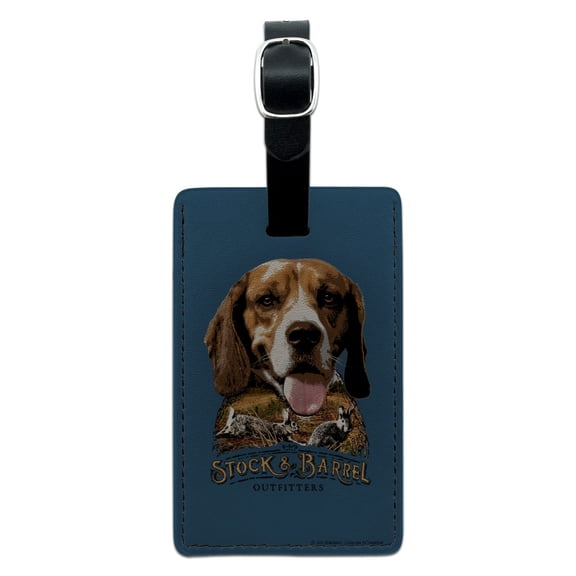 Stock and Barrel Outfitters Beagle Dog Rabbit Hunting Rectangle Leather Luggage Card Suitcase Carry-On ID Tag