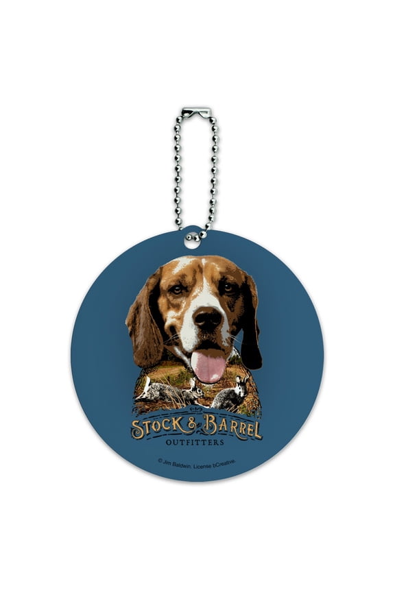 Stock and Barrel Outfitters Beagle Dog Rabbit Hunting Round Luggage ID Tag Card Suitcase Carry-On
