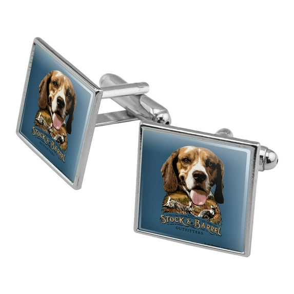 Stock and Barrel Outfitters Beagle Dog Rabbit Hunting Square Cufflink Set - Silver or Gold