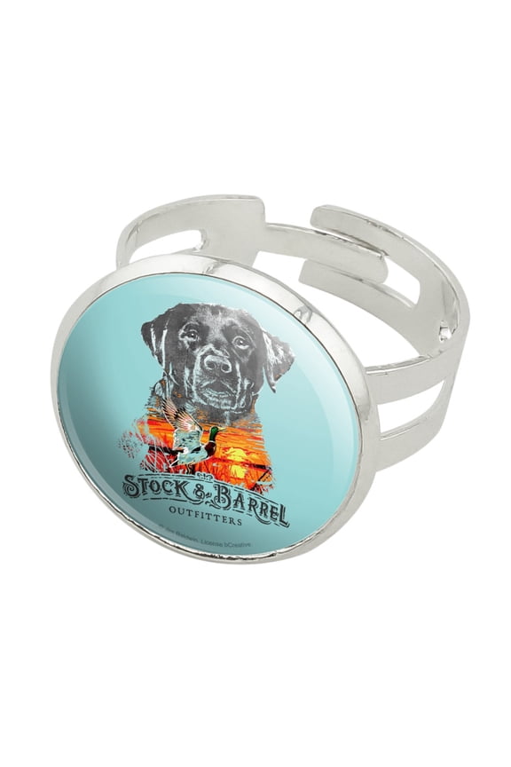 Stock and Barrel Outfitters Lab Duck Hunting Silver Plated Adjustable Novelty Ring