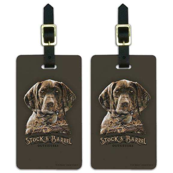 Stock and Barrel Outfitters Pointer Dog Quail Hunting Luggage ID Tags Suitcase Carry-On Cards - Set of 2
