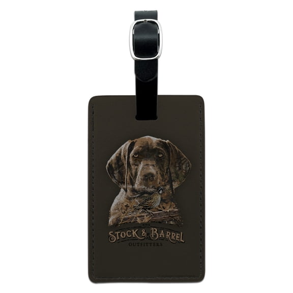 Stock and Barrel Outfitters Pointer Dog Quail Hunting Rectangle Leather Luggage Card Suitcase Carry-On ID Tag