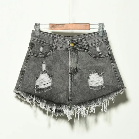 Stock up on Stock,POROPL Summer Holes Solid Stretch Jeans Shorts Denim Jean Shorts for Women Yellow Size 12