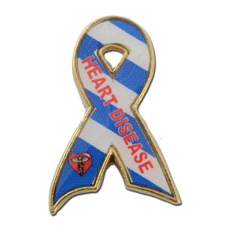 StockPins Heart Disease Awareness Ribbon Lapel Pin with Blue and White Stripes and Heart Icon
