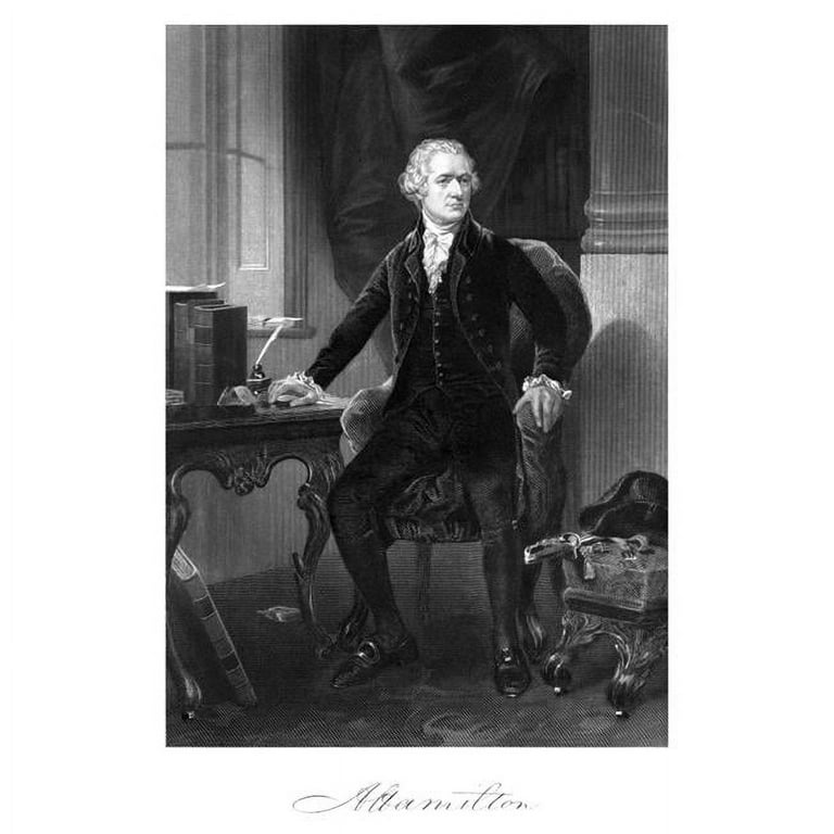 StockTrek Images Vintage American History Print of Alexander Hamilton Sitting At His Desk with Signature At Bottom Poster Print 11 x 17