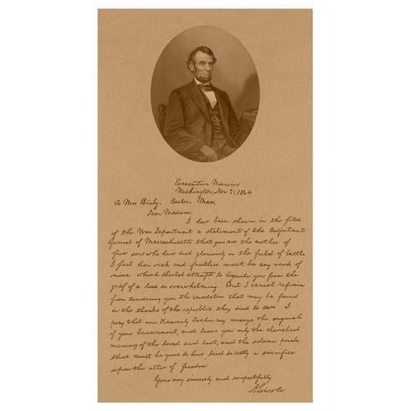 StockTrek Images  Vintage American History Print of President Abraham Lincoln & His Letter To Mrs. Bixby Poster Print - 10 x 18