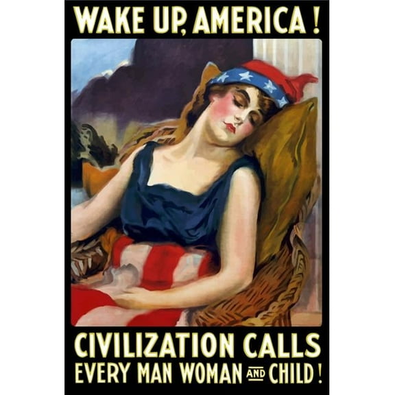 StockTrek Images Vintage World War One Poster of Lady Liberty Sleeping in A Chair - 23 x 34 - Large