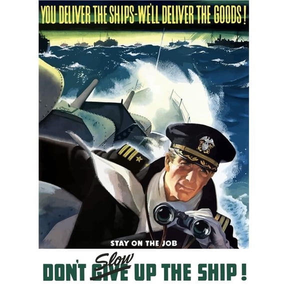 StockTrek Images  World War II Poster of A Navy Commander with Binoculars Aboard A Battleship Poster Print, 12 x 16