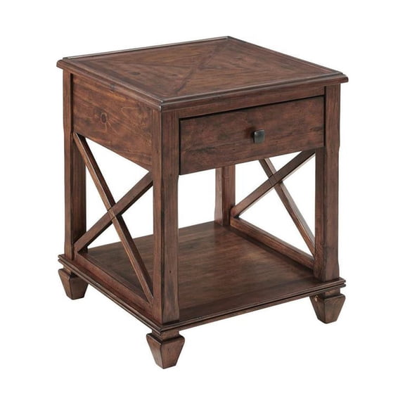 Alaterre Furniture Stockbridge 21-Inch Square Wood End Table with Drawer, Traditional Cherry Stain Finish, Sturdy Pine Construction