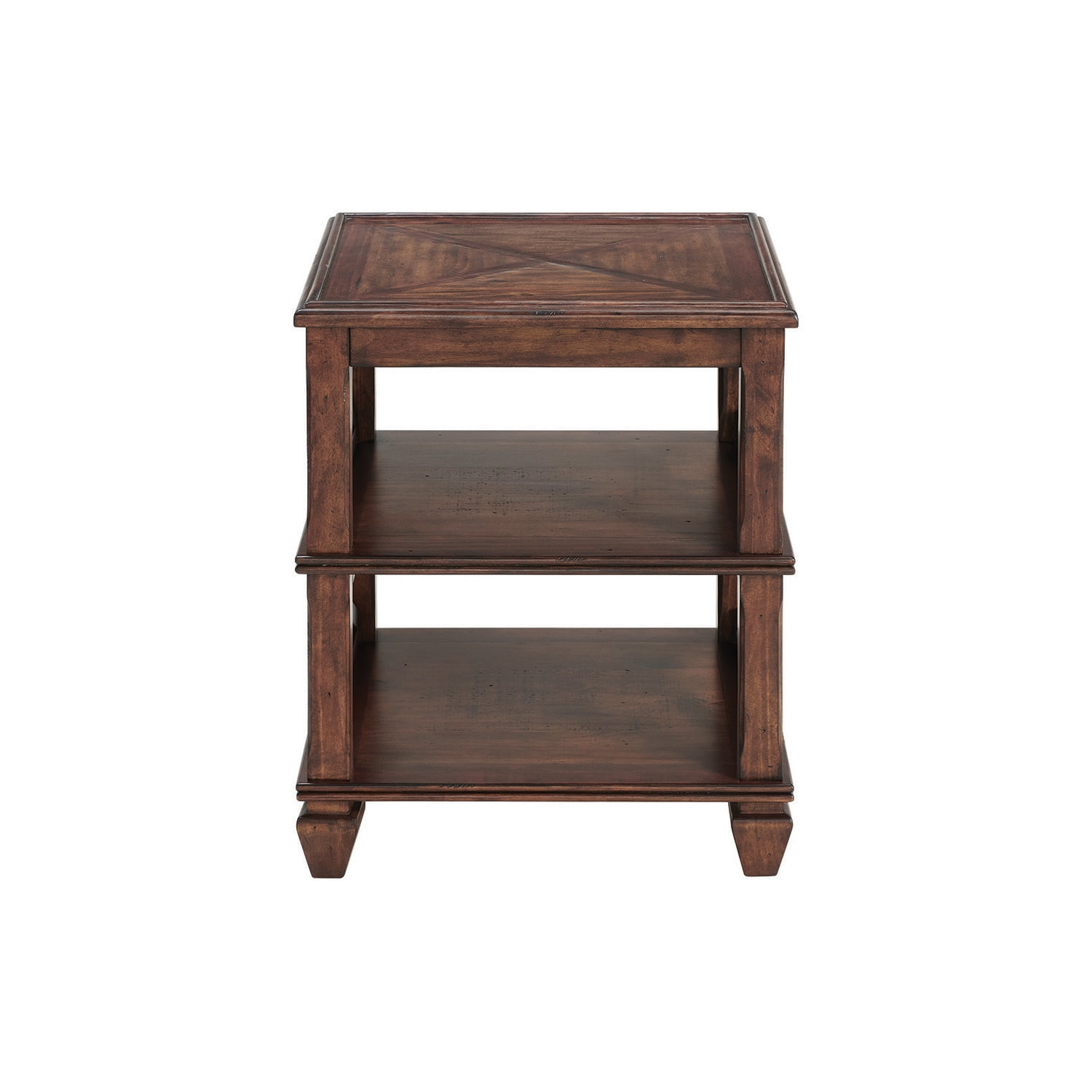 Bridgton Cherry Square Pine Wood End Table with Open Shelves