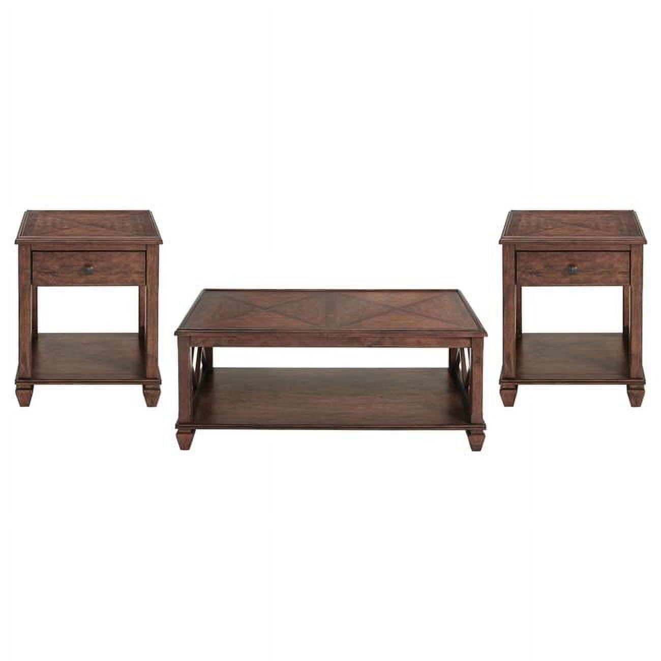 Stockbridge 3-Piece Pine Wood Living Room Set with Cherry Finish