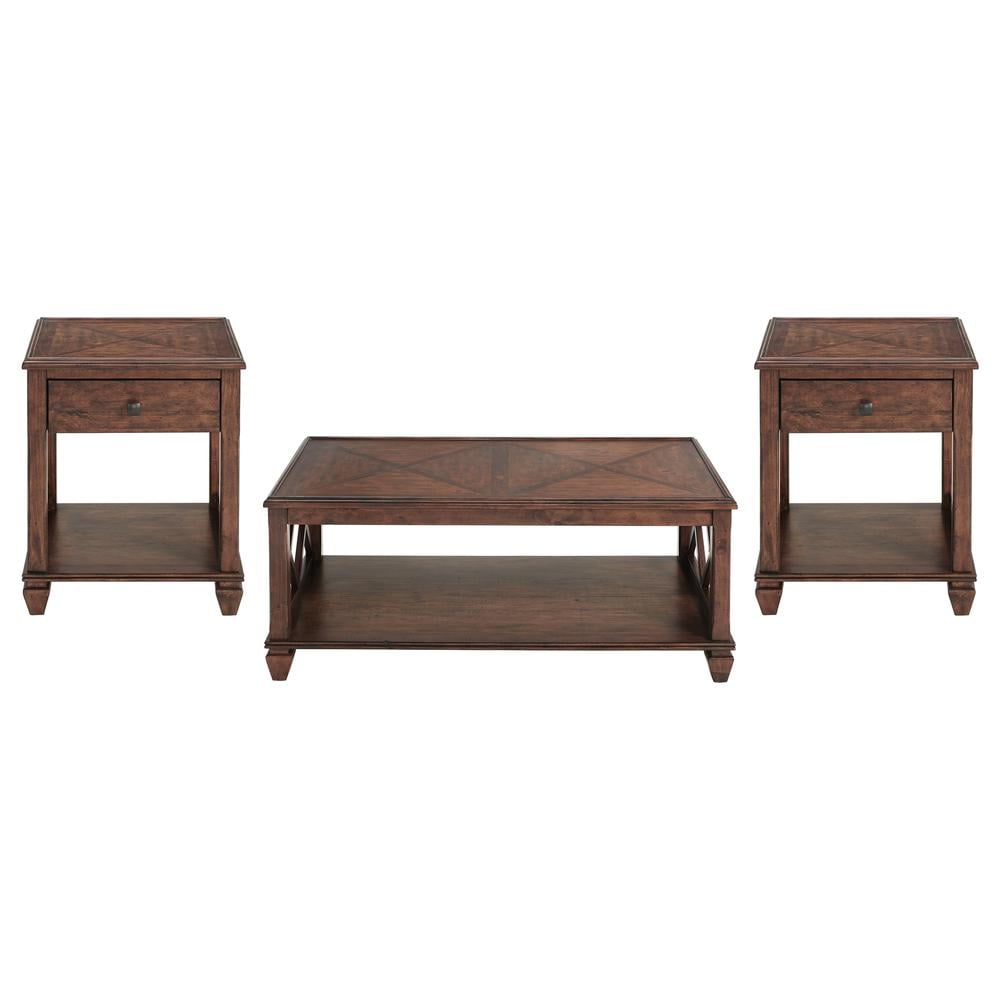 Stockbridge 3-Piece Pine Wood Living Room Set with Cherry Finish