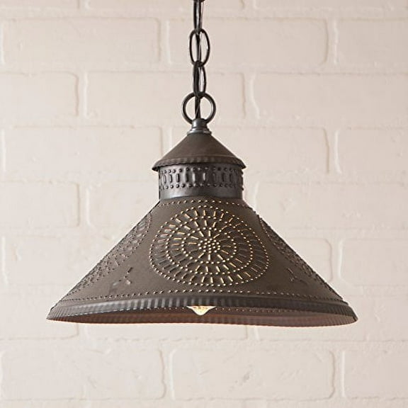 Stockbridge Shade Light Pendant with Chisel in Kettle Black Punched Tin