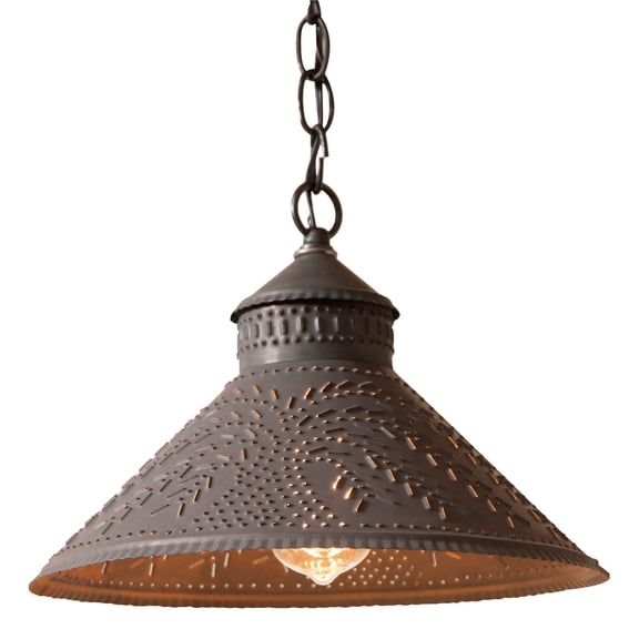 Irvins Country Tinware Stockbridge Shade Light w/ Willow Kettle Black