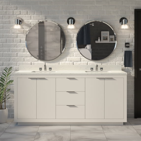Stockholm 72" Bathroom Vanity with White Cabinet and Engineered Marble Top