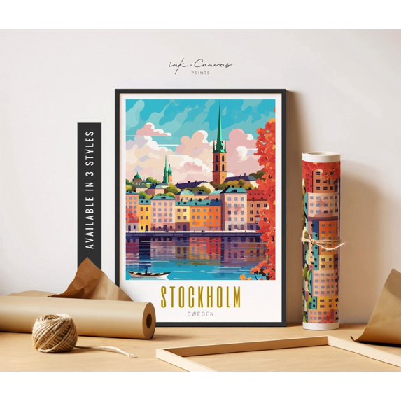 Stockholm Poster Sweden Wall Art Swedish Art Poster Stockholm Sweden Poster Destination Posters Poster Stockholm Travel Art Home Decor, 8x12 UNFRAMED