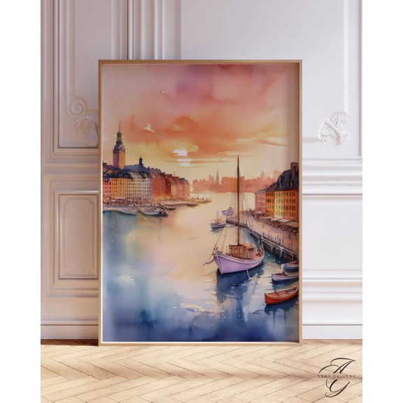 Stockholm Sunset Art Poster: Nordic Cityscape Poster, Unframed Poster Size 8x12