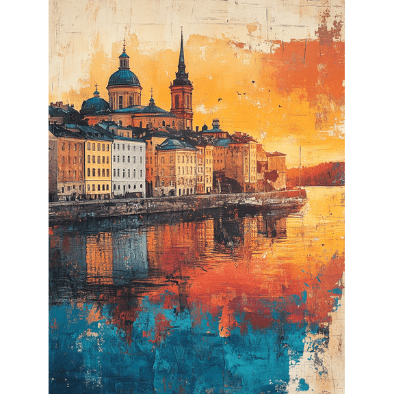 Stockholm Sunset Cityscape Canvas Painting/Wall Art Perfect for Living Room Dining Room and Hallway Decoration.
